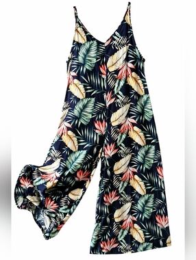 TROPICAL Print WIDE LEG Jumpsuit Flowy SUMMER Resort Vacation Women's Size 3XL